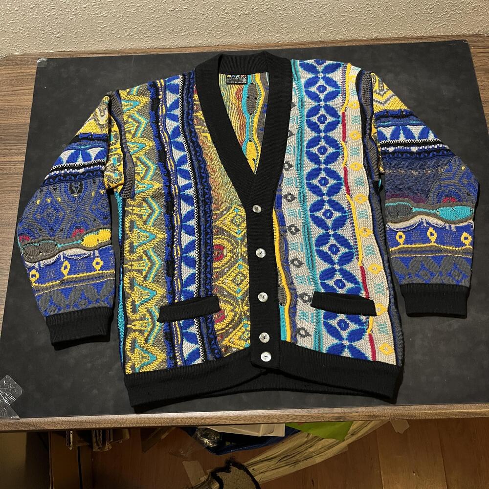 Vintage Coogi Sweater Mens Large Multicolor Wool Cardigan Australia 90s Hip Hop